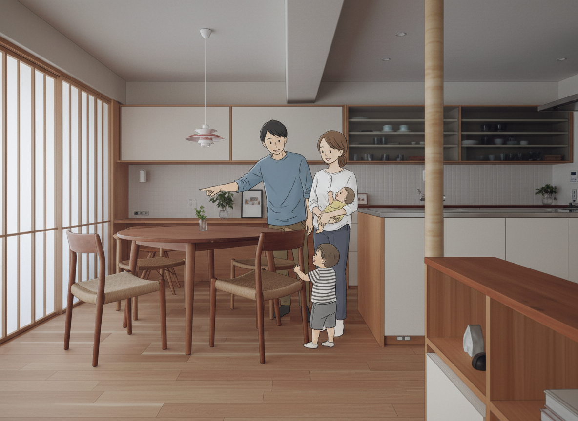 モデルルームを見学する親子